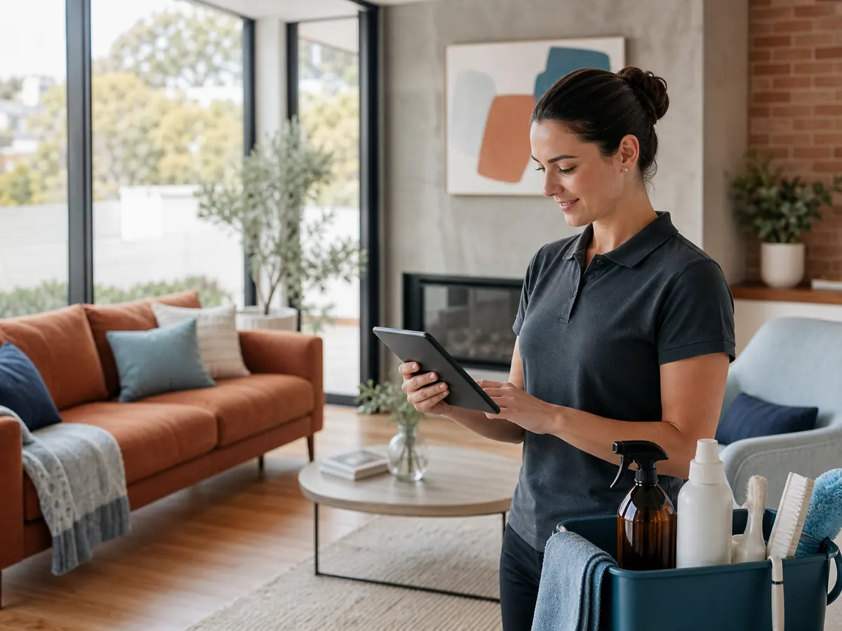 Vetted Adelaide cleaner reviewing a room-by-room checklist